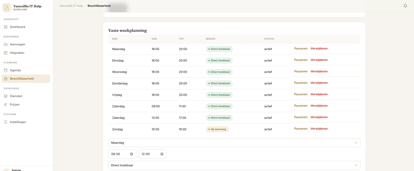 Web-admin — beschikbaarheid