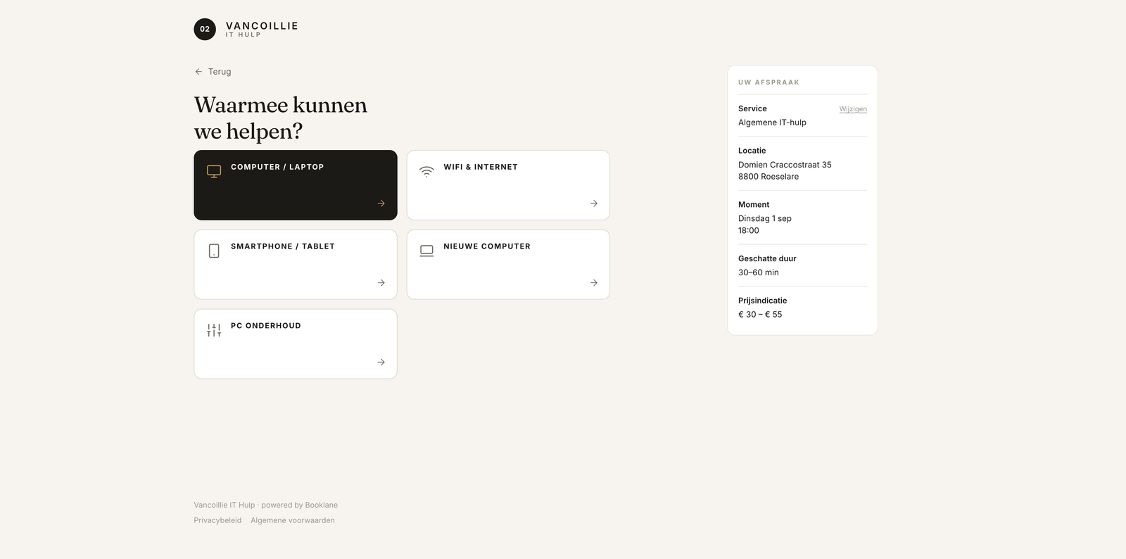 Stap: categorie kiezen